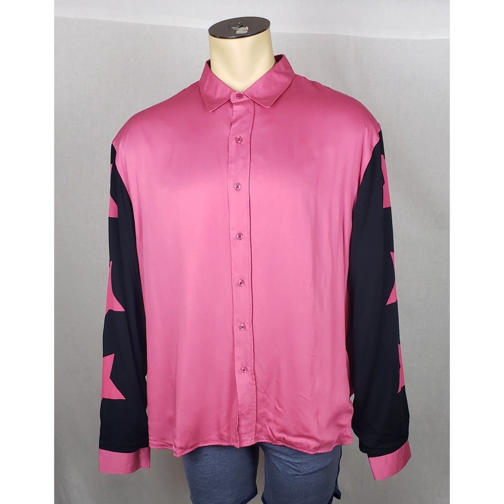 Denim Tears Mens Pink Star Button Front Shirt Top M Designer Graphic Pop Art